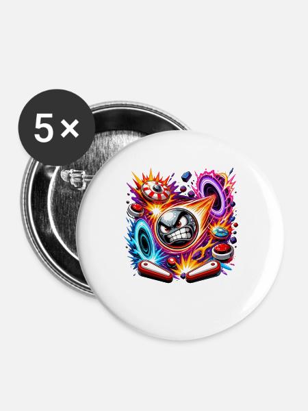 Pinball im Neon Kosmos - Buttons groß 56 mm (5er Pack) - Weiß