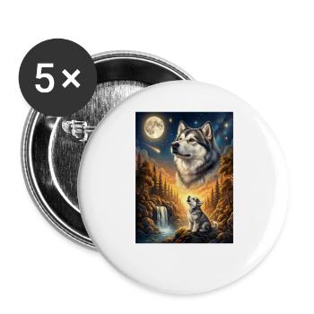Howling to the Moon Meme Dog Alaskan Malamute - Buttons large 2.2''/56 mm (5-pack) - white - Front