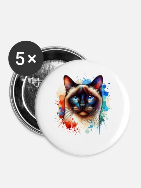 Siamkatze Motiv - Buttons groß 56 mm (5er Pack) - Weiß