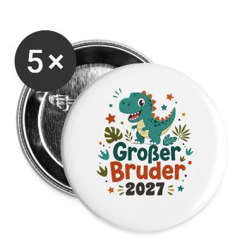 Großer Bruder 2027 Dino Geschwister Dino Bruder - Buttons groß 56 mm (5er Pack) - Weiß - Vorne