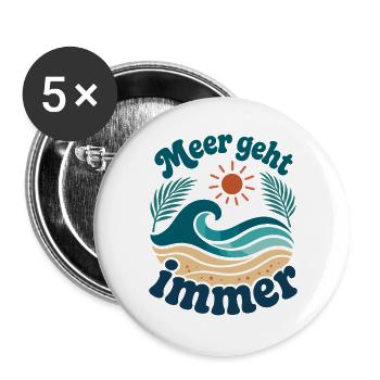 Sea Always Goes Waves Summer Vacation - Buttons large 2.2''/56 mm (5-pack) - white - Front