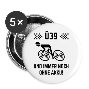 Ü39 Und Immer Noch Ohne Akku! (Fahrrad Rennrad B) - Buttons groß 56 mm (5er Pack) - Weiß - Vorne