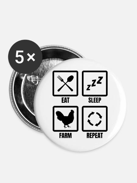 Landwirtschaft Routine - Buttons groß 56 mm (5er Pack) - Weiß