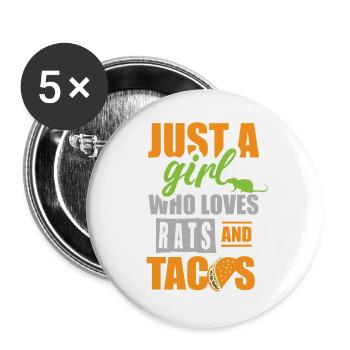 Juste une fille qui adore les rats et les tacos - Lot de 5 grands badges (56 mm) - blanc - Devant