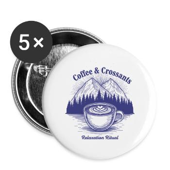 Petit-déjeuner Café Crossants Rituel de relaxation Drôle - Lot de 5 grands badges (56 mm) - blanc - Devant