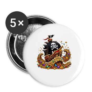 Navire pirate au trésor plein d’or - Lot de 5 grands badges (56 mm) - blanc - Devant