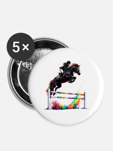 Buntes Springpferd Turnier Reitsport Dynamik - Buttons groß 56 mm (5er Pack) - Weiß