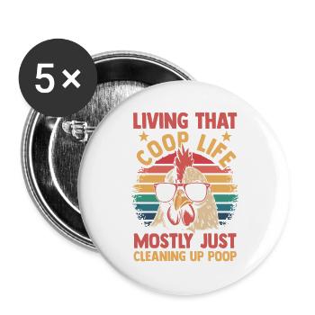 Élevage de coqs, volaille, poulet - Lot de 5 grands badges (56 mm) - blanc - Devant