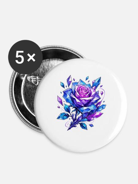 Kronenrose Kristallblau - Buttons groß 56 mm (5er Pack) - Weiß