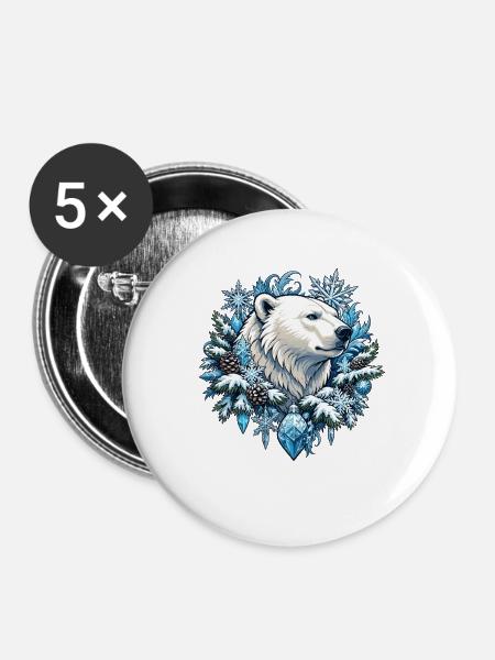 Polarbär im Eiszauber - Buttons groß 56 mm (5er Pack) - Weiß