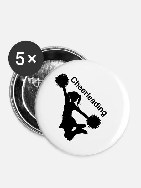 Cheerleading Silhouette mit Pompons - Buttons groß 56 mm (5er Pack) - Weiß