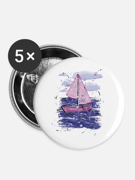 Segelboot Lucky 28 Maritim Skizze - Buttons groß 56 mm (5er Pack) - Weiß
