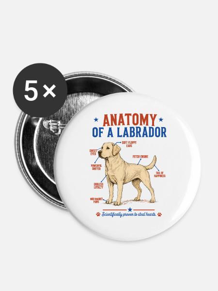 Yellow Labrador Anatomie Shirt - Buttons groß 56 mm (5er Pack) - Weiß