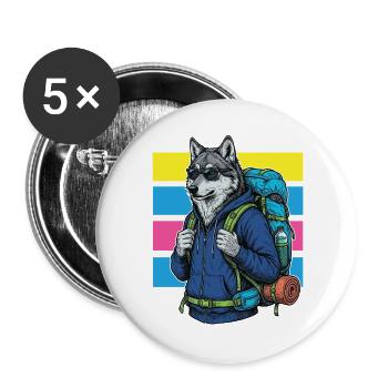 Randonnée - Aventure en plein air - Membre de l’équipe de randonnée - Lot de 5 grands badges (56 mm) - blanc - Devant