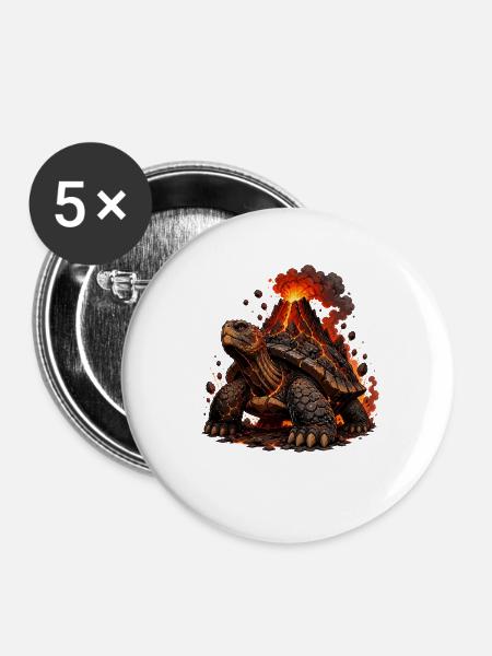 Vulkanische Lava-Schildkröte - Buttons groß 56 mm (5er Pack) - Weiß