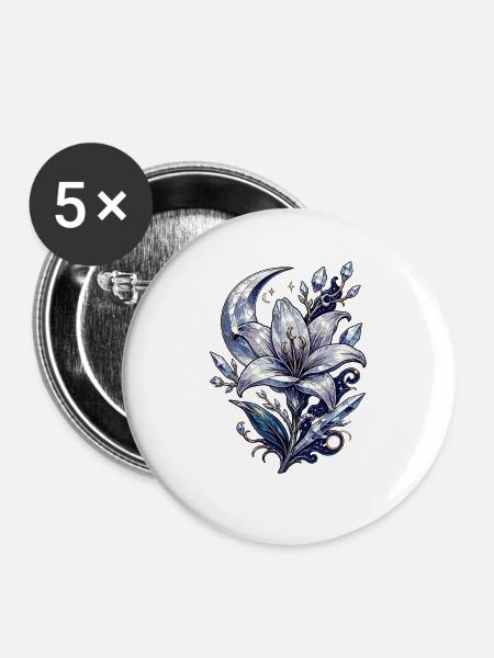 Mondlicht Kristalllilie - Buttons groß 56 mm (5er Pack) - Weiß