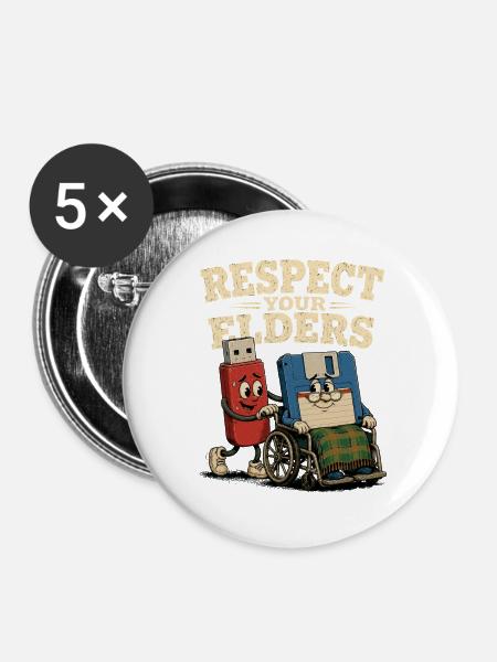 Respect Your Elders, Retro Diskette - Buttons groß 56 mm (5er Pack) - Weiß
