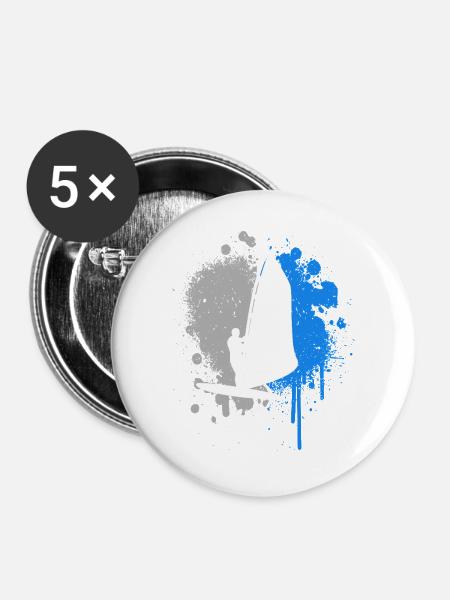 Windsurfen Windsurfer Farbklecks Jungen Windsurf - Buttons groß 56 mm (5er Pack) - Weiß