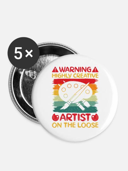 Artist Painter Graphic Warning Highly Creative - Buttons groß 56 mm (5er Pack) - Weiß