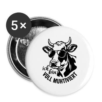 Ich bin voll muhtviert. Kuh mit Sonnenbrille - Buttons groß 56 mm (5er Pack) - Weiß - Vorne