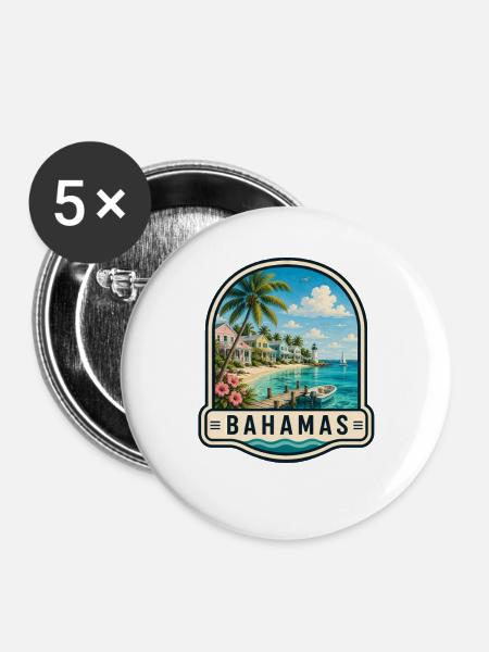 Bahamas Urlaub Nassau Strand Palmen - Buttons groß 56 mm (5er Pack) - Weiß