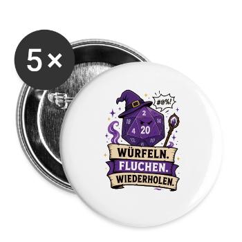 Würfeln Fluchen Wiederholen Shirt - Buttons groß 56 mm (5er Pack) - Weiß - Vorne