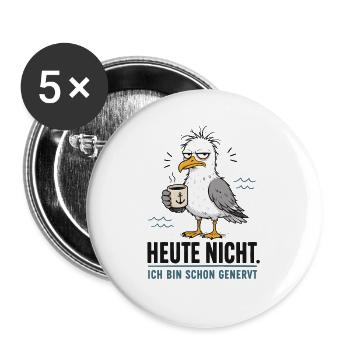 Heute Nicht Möwe Kaffee Shirt - Buttons groß 56 mm (5er Pack) - Weiß - Vorne