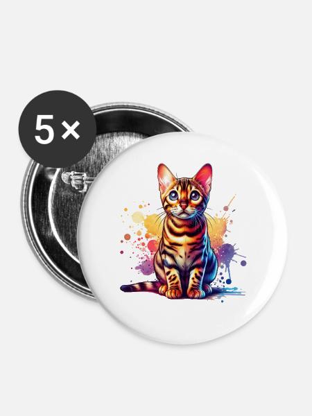 Bengalkatze Geschenk - Buttons groß 56 mm (5er Pack) - Weiß