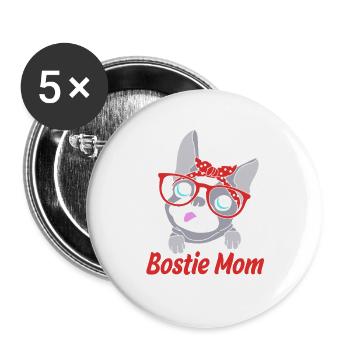 Boston Terrier - Lot de 5 grands badges (56 mm) - blanc - Devant