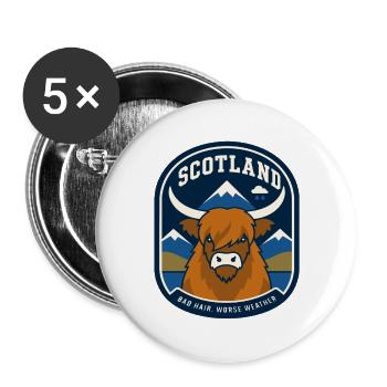 Vache des Highlands en Écosse : météo - Lot de 5 grands badges (56 mm) - blanc - Devant