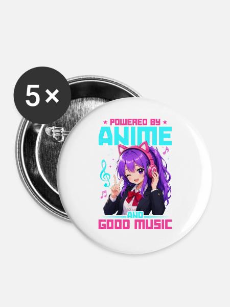 Anime and Music Chibi - Buttons groß 56 mm (5er Pack) - Weiß