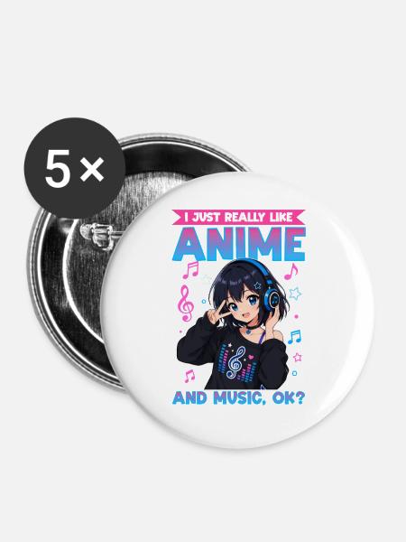 Anime and Music Chibi - Buttons groß 56 mm (5er Pack) - Weiß