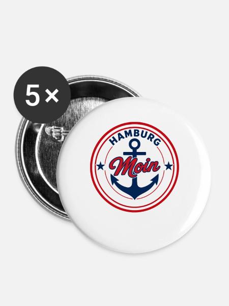 Hamburg Moin Rundemblem Schiff Anker - Buttons groß 56 mm (5er Pack) - Weiß
