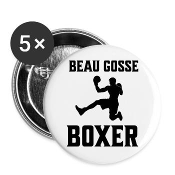 Boxeur silhouette BEAU GOSSE - Lot de 5 grands badges (56 mm) - blanc - Devant