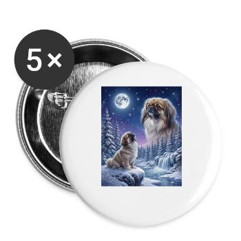 Howling to the Moon Meme Hund Pekingese - Buttons groß 56 mm (5er Pack) - Weiß - Vorne