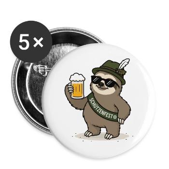 Schützenfest Faultier mit Bier - Buttons groß 56 mm (5er Pack) - Weiß - Vorne