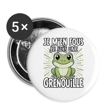 Je m'en fous je suis une grenouille - süßer Frosch - Buttons groß 56 mm (5er Pack) - Weiß - Vorne