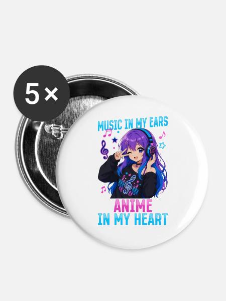 Anime and Music Chibi - Buttons groß 56 mm (5er Pack) - Weiß