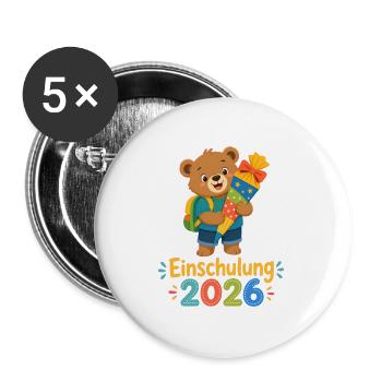 Einschulung Bär Geschenk 2026 - Buttons groß 56 mm (5er Pack) - Weiß - Vorne
