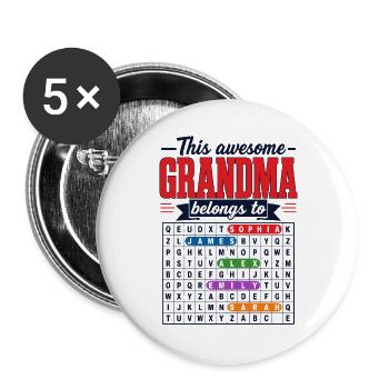 Cette Super Mamie Appartient À | Mots Mêlés - Lot de 5 grands badges (56 mm) - blanc - Devant