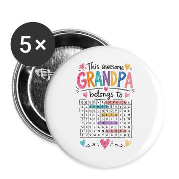 Dieser Super-Opa gehört zu | Wortsuchfamilie - Buttons groß 56 mm (5er Pack) - Weiß - Vorne