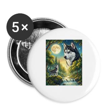 Hurlant vers le Mème de la Lune Siberian Husky - Lot de 5 grands badges (56 mm) - blanc - Devant