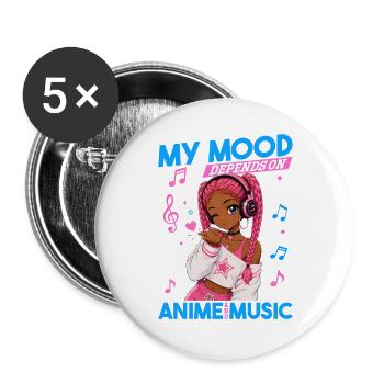 Anime and Music Chibi Black Girl - Buttons large 2.2''/56 mm (5-pack) - white - Front