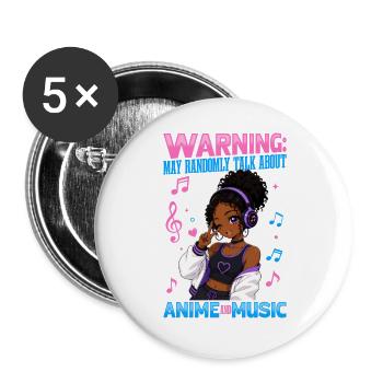 Anime and Music Chibi Black Girl - Buttons large 2.2''/56 mm (5-pack) - white - Front
