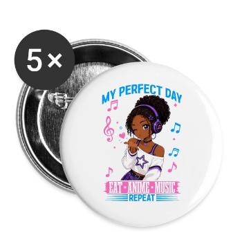 Anime et musique Anniversaire Chibi Black Girl - Lot de 5 grands badges (56 mm) - blanc - Devant
