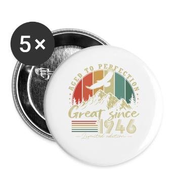 Cadeau rétro rétro vintage vintage d’anniversaire 1946 - Lot de 5 grands badges (56 mm) - blanc - Devant