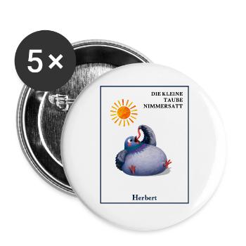 DIE KLEINE TAUBE NIMMERSATT - Herbert mit Wurm - Buttons groß 56 mm (5er Pack) - Weiß - Vorne