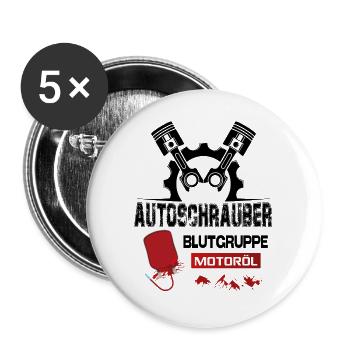 Autoschrauber Blutgruppe Motoröl KFZ Mechaniker - Buttons groß 56 mm (5er Pack) - Weiß - Vorne