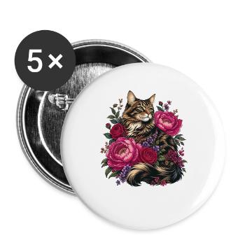 Amour des chats dans une couronne de fleurs - Lot de 5 grands badges (56 mm) - blanc - Devant
