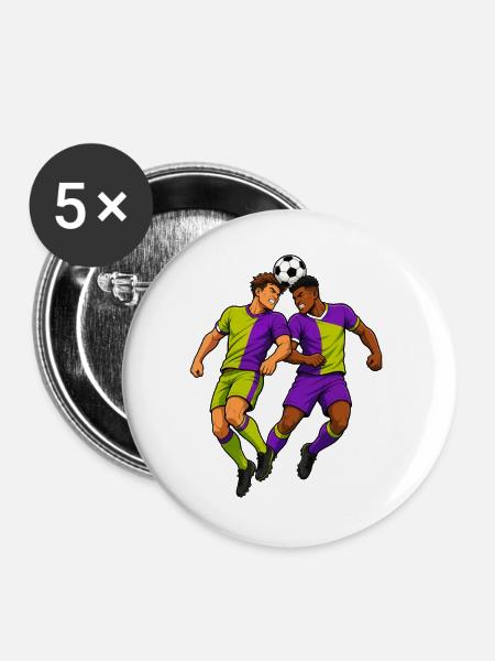 Fußball Kopfball Duell Comic Spieler - Buttons groß 56 mm (5er Pack) - Weiß